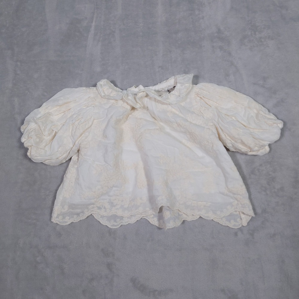 Bebe Organic Girls Floral Lace Top 3M Ivory Cotton Silk Lined Blouse Portugal